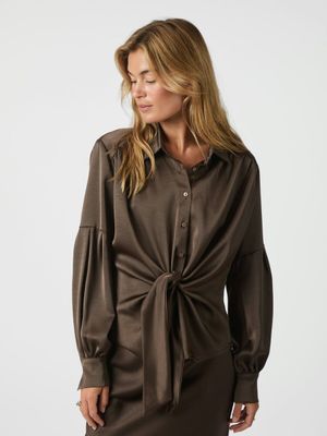 Bruine blouse met strikdetail Naja Neo Noir