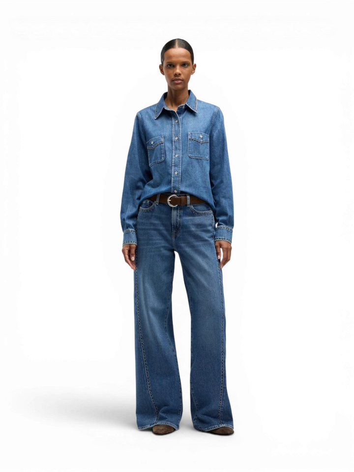 Blauwe flared jeans met spijkers detail For All Mankind