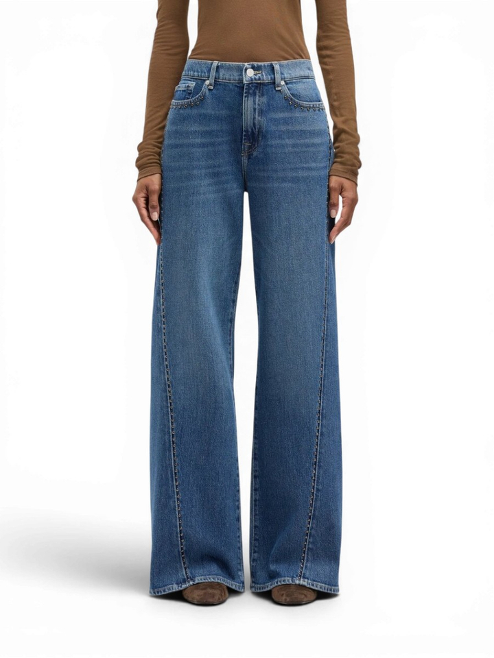 Blauwe flared jeans met spijkers detail For All Mankind