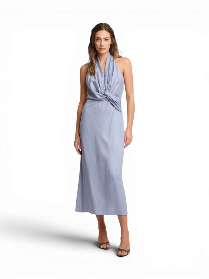 Lichtblauwe feestelijke jurk met open rug Dolarice Kocca 