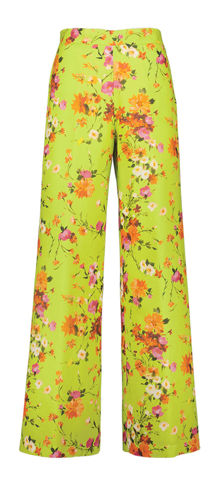 Groene geklede broek met bloemenprint Devdas Kocca