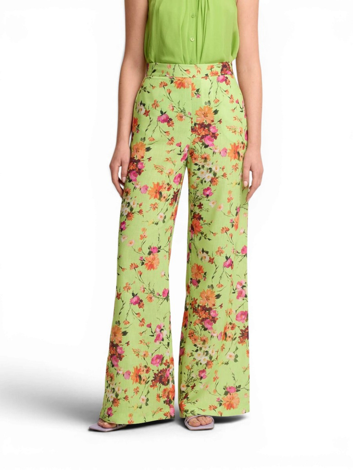 Groene geklede broek met bloemenprint Devdas Kocca