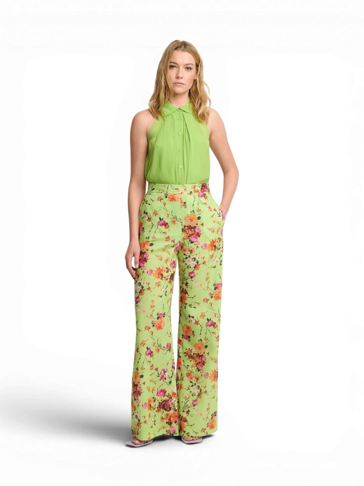 Groene geklede broek met bloemenprint Devdas Kocca