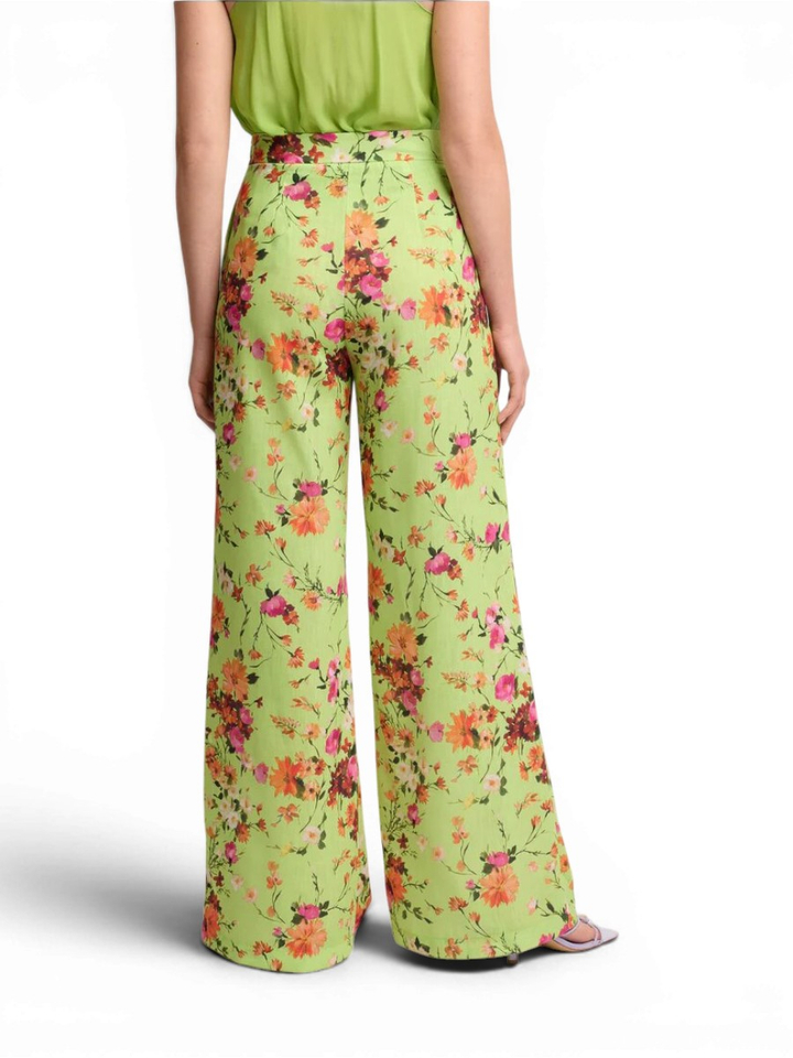 Groene geklede broek met bloemenprint Devdas Kocca