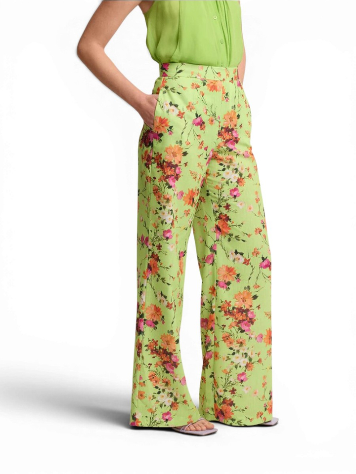 Groene geklede broek met bloemenprint Devdas Kocca