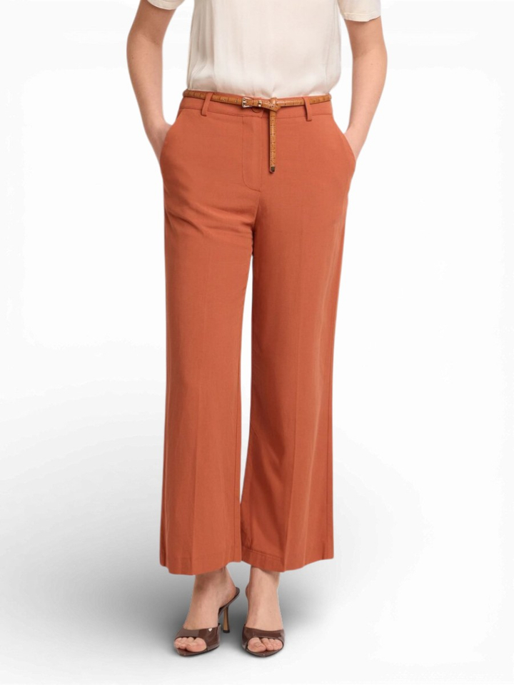 Roestkleurige broek met hoge taille en fijne riem Demetrio Kocca