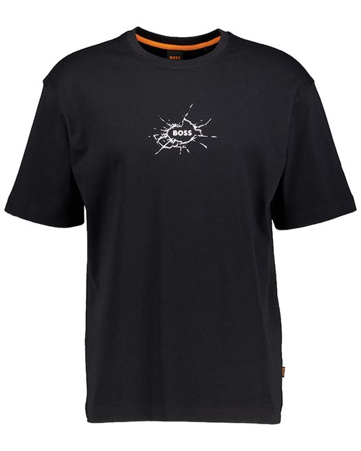 Zwarte t-shirt met witte tekening Boss Orange
