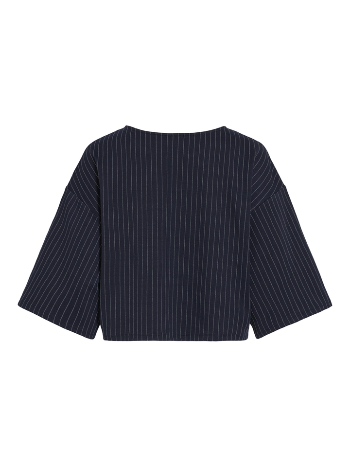 Donkerblauwe t-shirt met fijne krijtstrepen Vikeya Vila