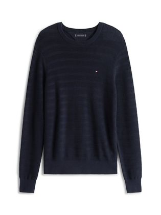 Tommy Hilfiger Donkerblauwe katoenen gebreide pull met subtiel motief