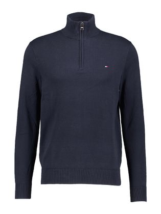 Tommy Hilfiger Donkerblauwe trui met korte rits en opstaande kraag