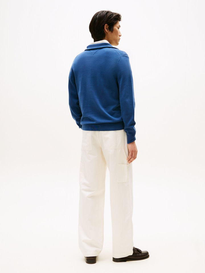 Aegean Sea blauwe katoenen pull met korte rits en opstaande kraag Tommy Hilfiger