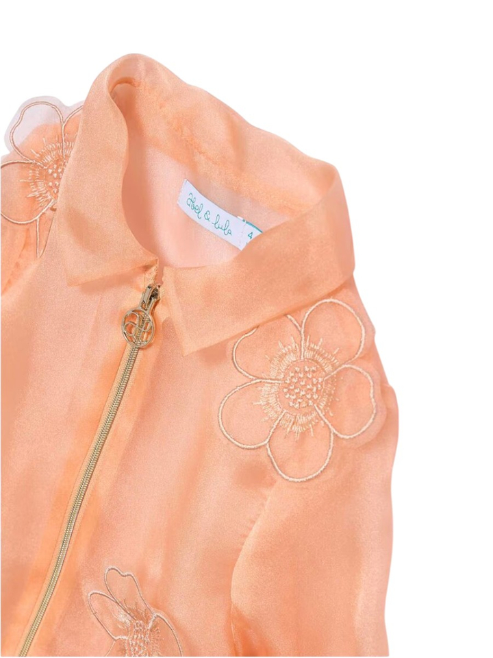 Peach jasje met bloemen communie Abel&Lula