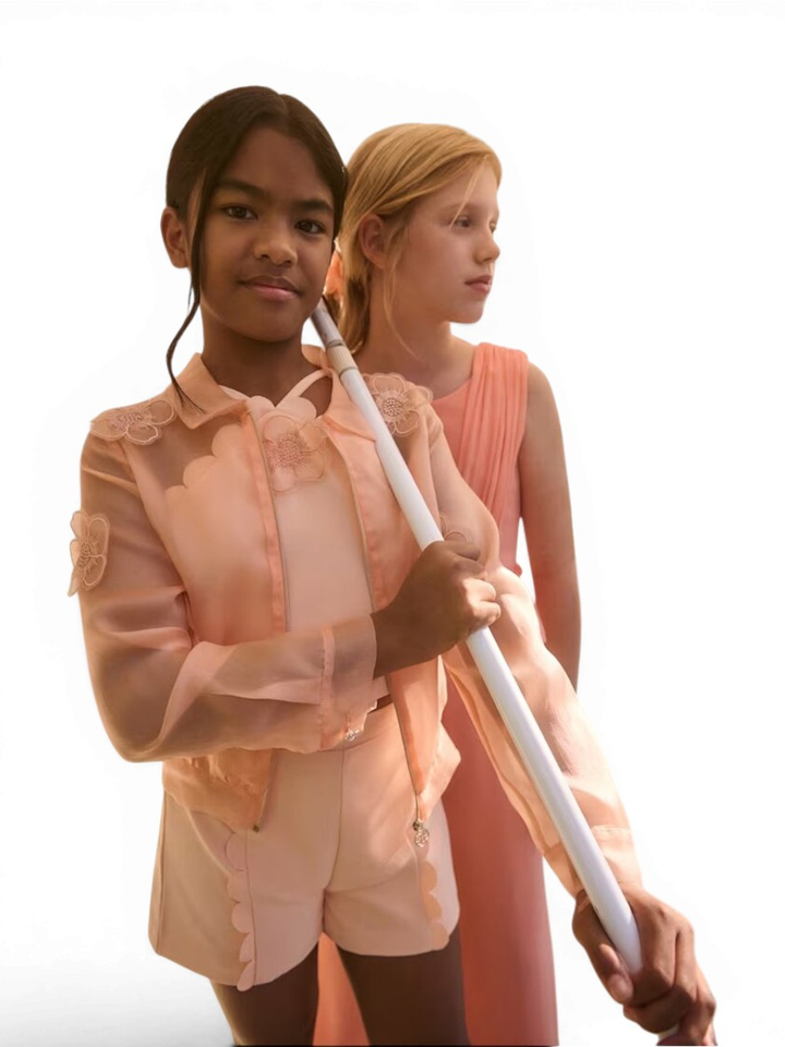 Peach jasje met bloemen communie Abel&Lula