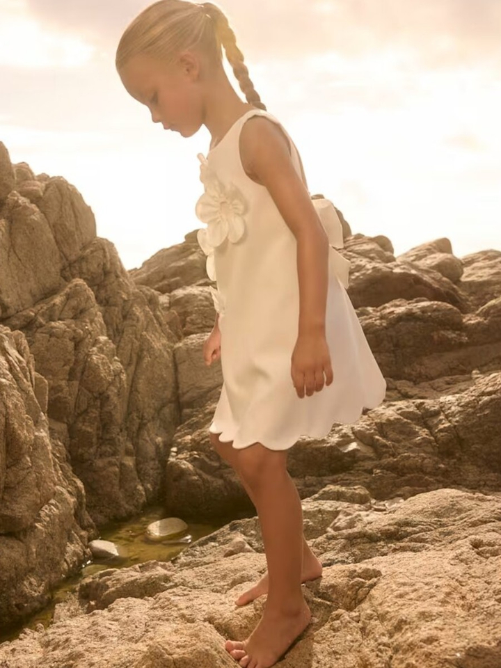 Ecru jurk met bloemen en strik detail Abel&Lula