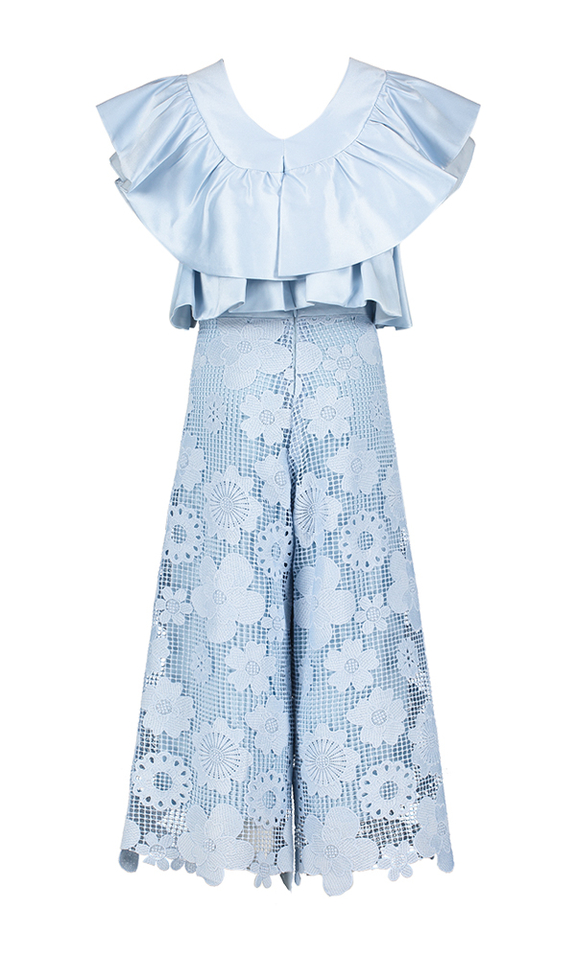 Blauwe 2 delige set top en broek in kant Abel & Lula 