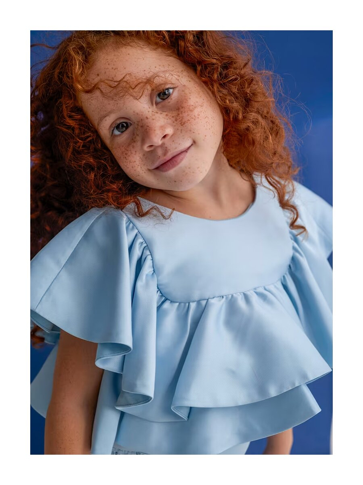 Blauwe 2 delige set top en broek in kant Abel & Lula 