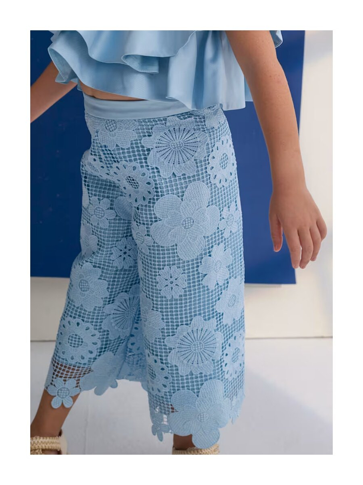 Blauwe 2 delige set top en broek in kant Abel & Lula 