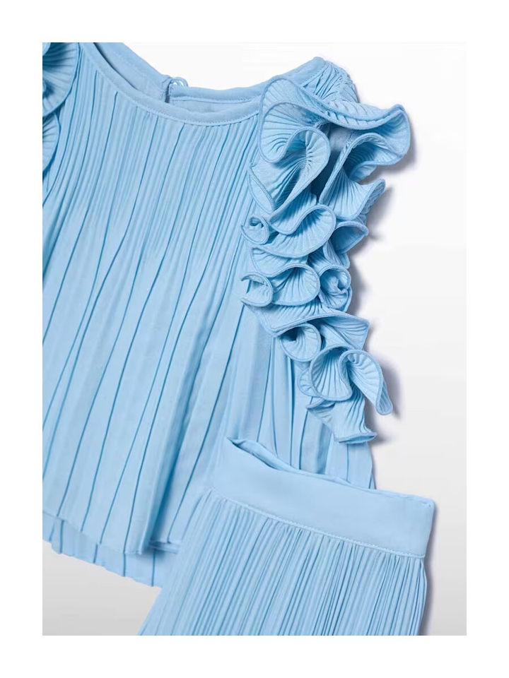 Blauwe 2 delige set top en broek met plooi detail Abel & Lula 