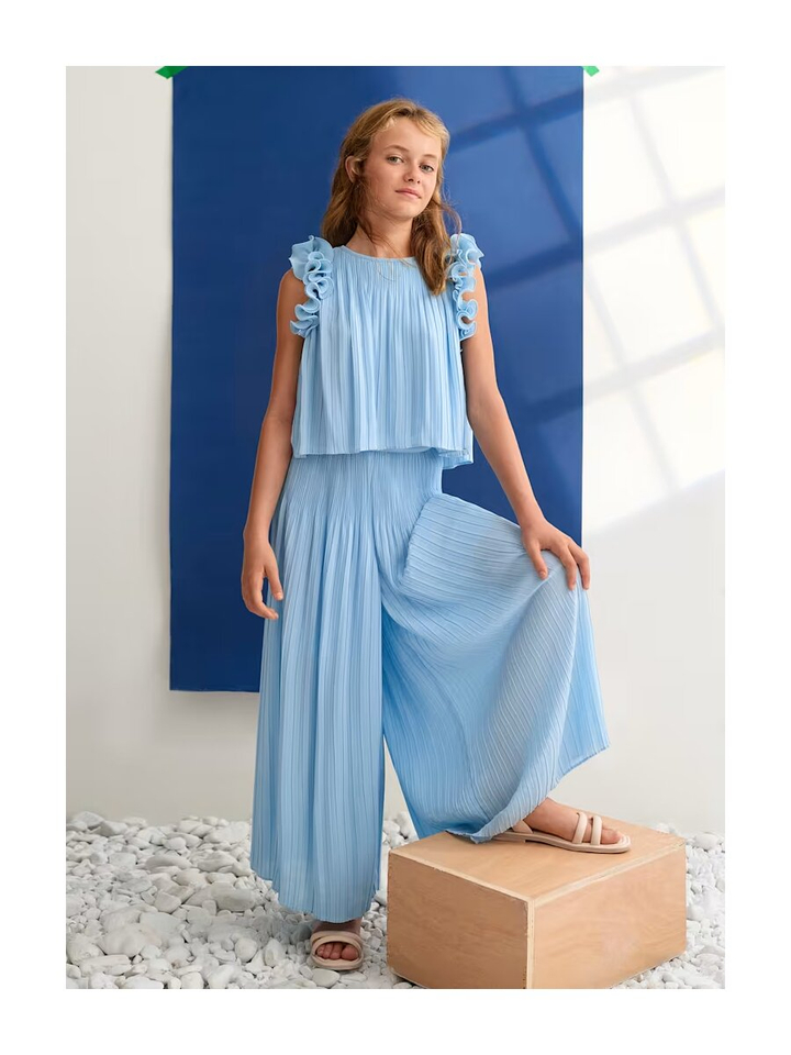 Blauwe 2 delige set top en broek met plooi detail Abel & Lula 