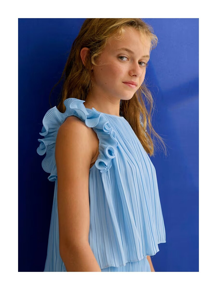 Blauwe 2 delige set top en broek met plooi detail Abel & Lula 