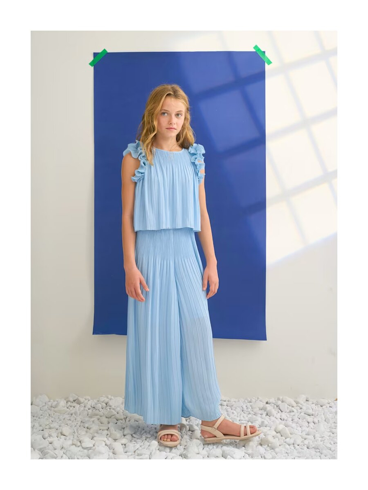 Blauwe 2 delige set top en broek met plooi detail Abel & Lula 