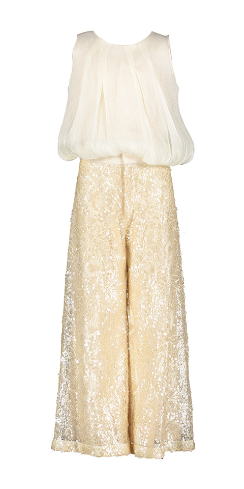 Champagne kleurige 2 delige set top en broek in kant Abel & Lula