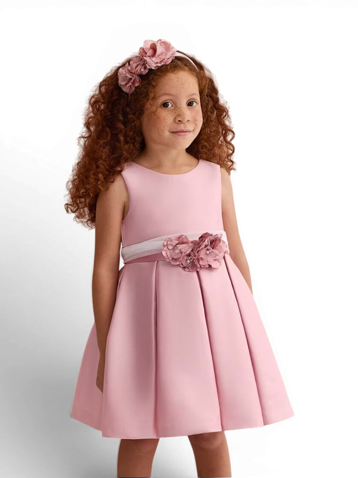 Roze kleed met bloemen communie Abel&Lula