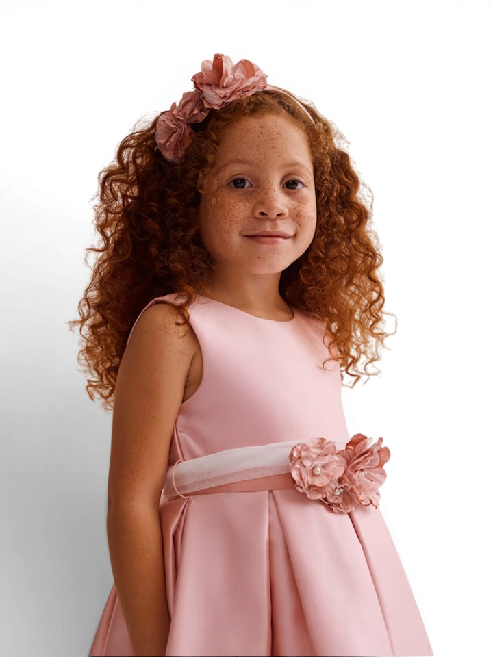 Roze kleed met bloemen communie Abel&Lula