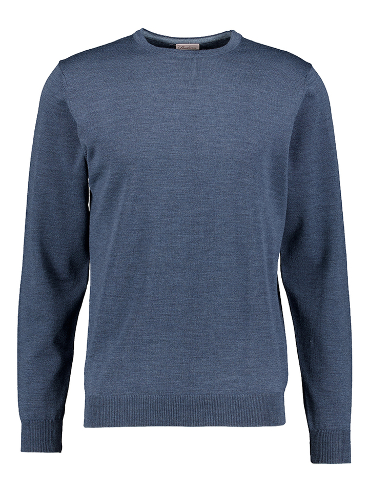 Jeansblauwe trui met detail aan de elleboog Stenströms