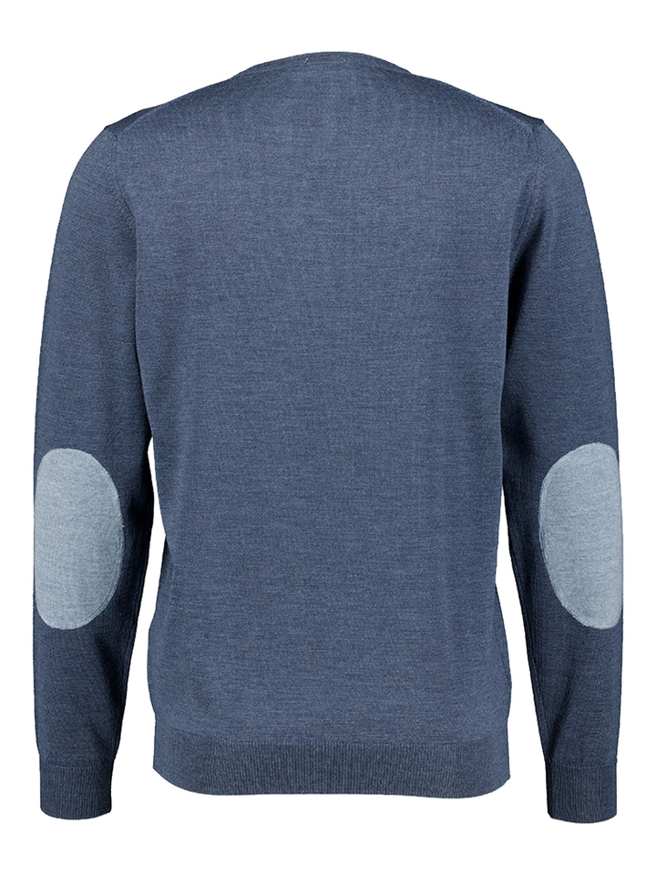 Jeansblauwe trui met detail aan de elleboog Stenströms