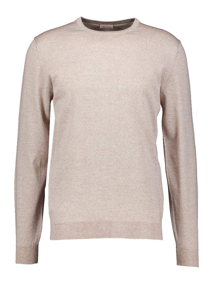Beige fijne trui in merino wol met detail op de elleboog Stenstroms