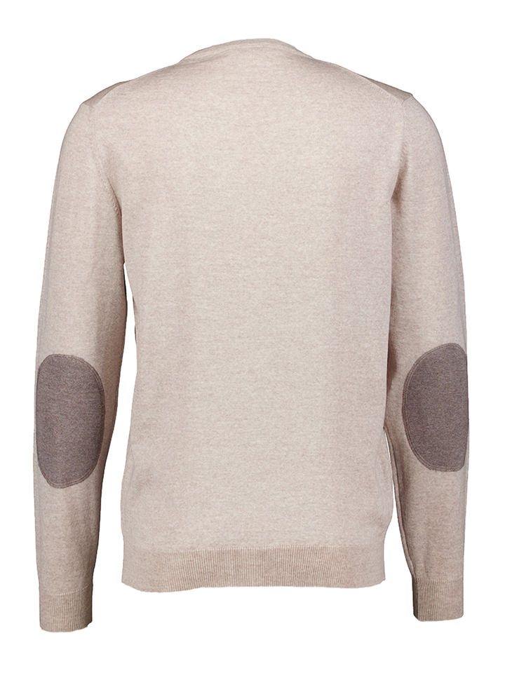 Beige fijne trui in merino wol met detail op de elleboog Stenstroms