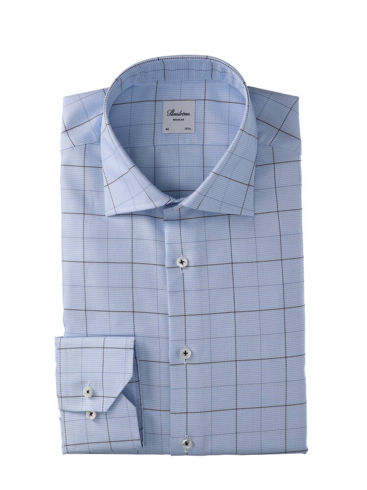 Lichtblauw katoenen hemd (regular fit) met ruiten en lange mouwen Stenströms
