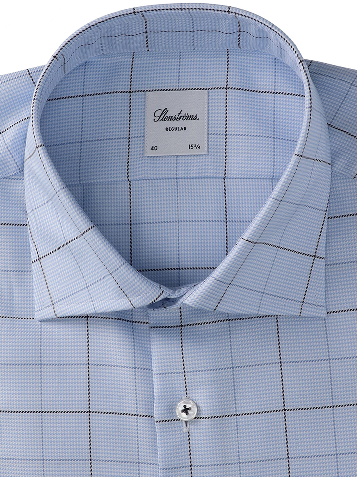 Lichtblauw katoenen hemd (regular fit) met ruiten en lange mouwen Stenströms