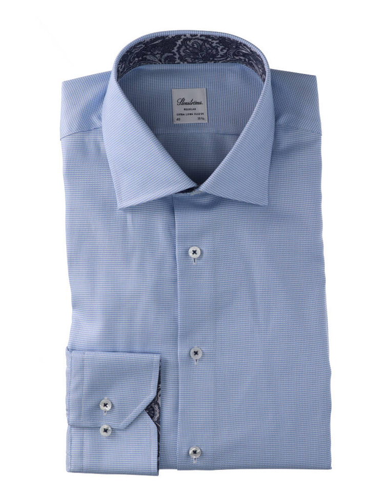 Wit katoenen hemd (regular fit) met details en extra lange mouwen Stenströms 