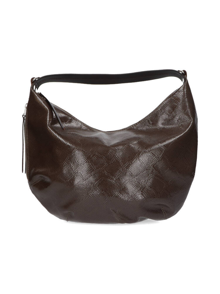 Bruine lak schoudertas met logo Bellerose