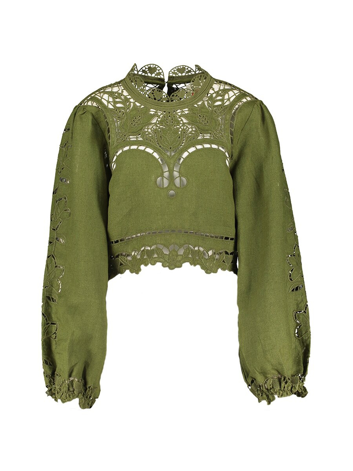 Groene korte bloes met broderie Farm Rio