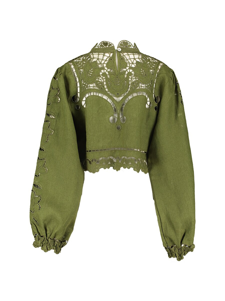 Groene korte bloes met broderie Farm Rio