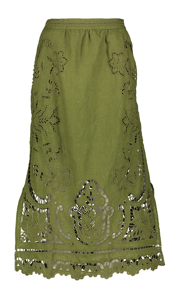 Groene rok met broderie Farm Rio