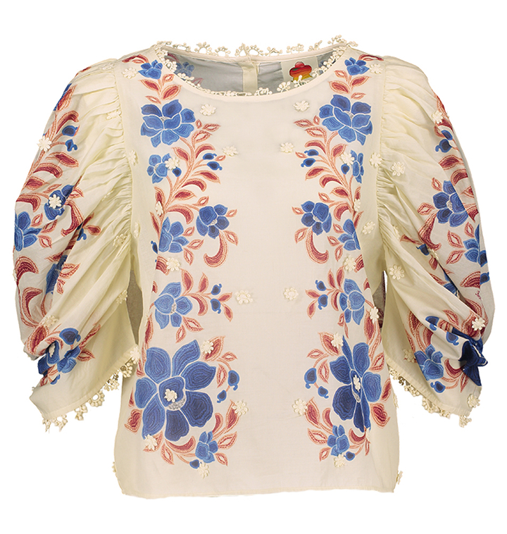 Multi-color bloes met bloemenprint en pofmouw Farm Rio