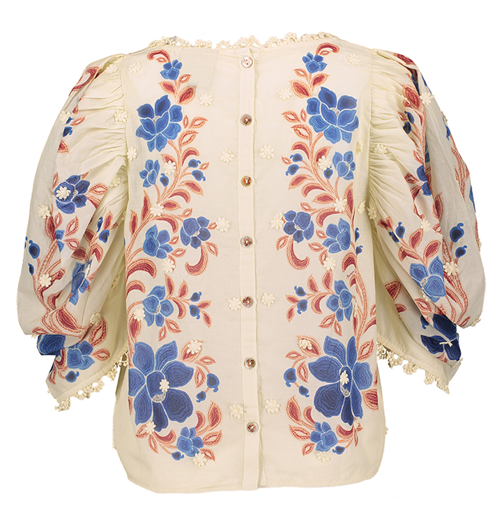 Multi-color bloes met bloemenprint en pofmouw Farm Rio