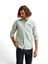Beige linnen hemd (regular fit) met groene strepen en lange mouwen Faguo 