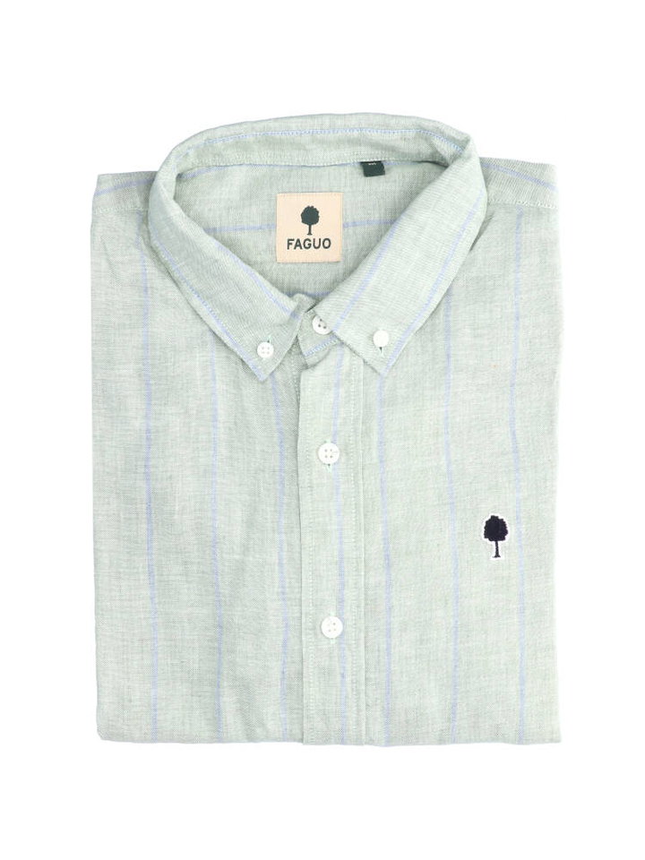Lichtgroen hemd met fijne blauwe streep 