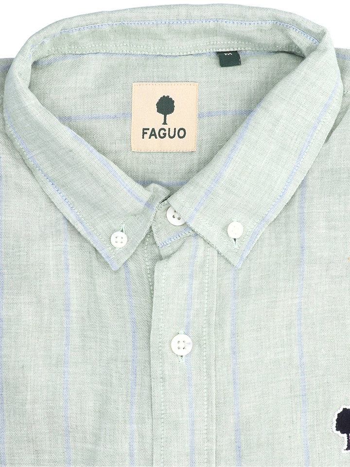 Lichtgroen hemd met fijne blauwe streep 