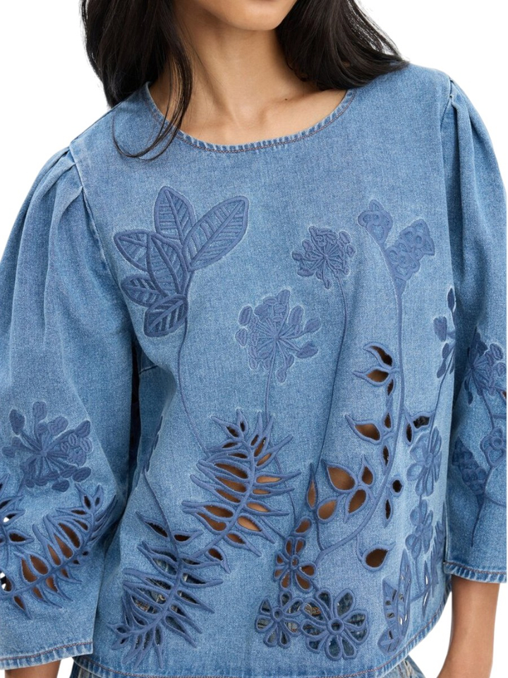 Denim Blouse met transparante motieven Bramble Munthe