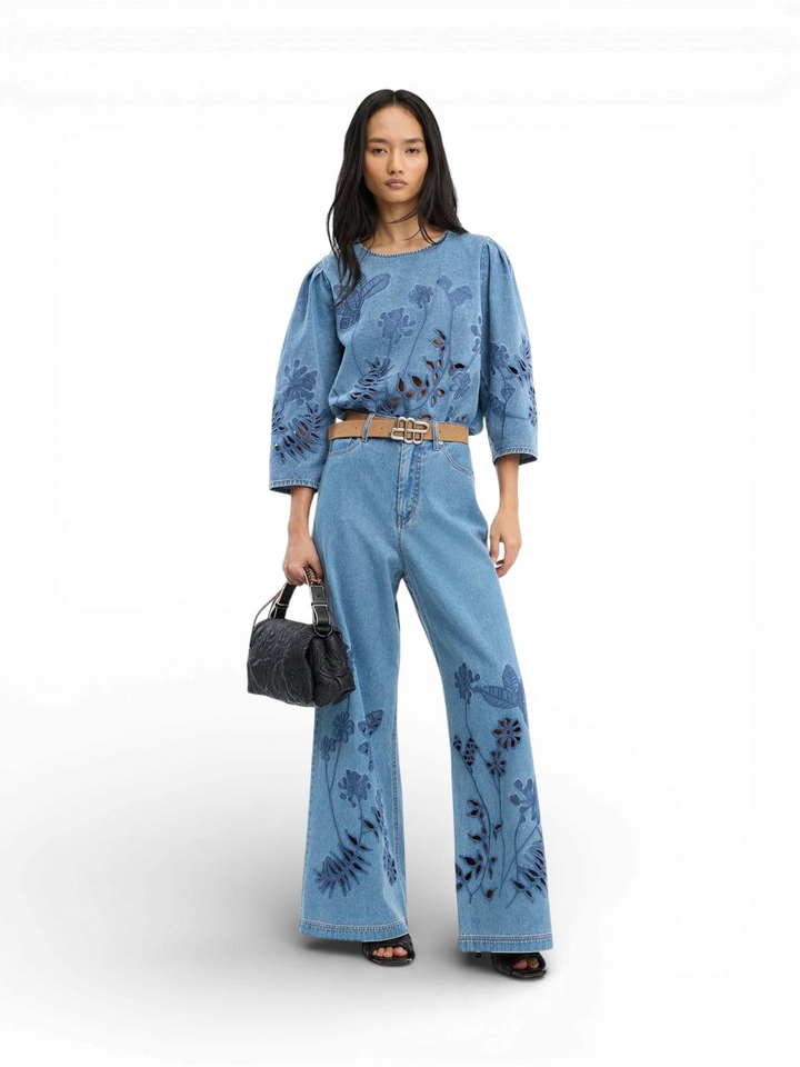 Denim Blouse met transparante motieven Bramble Munthe