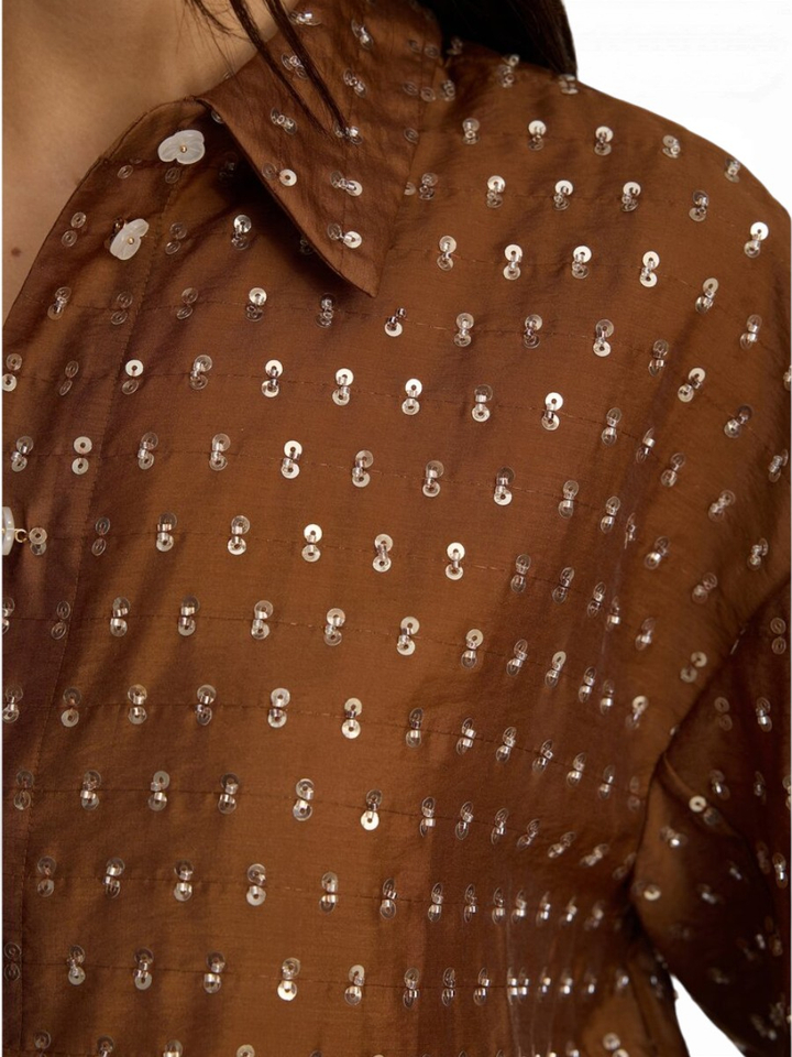 Bruine Blouse met gliters Bjarka Munthe