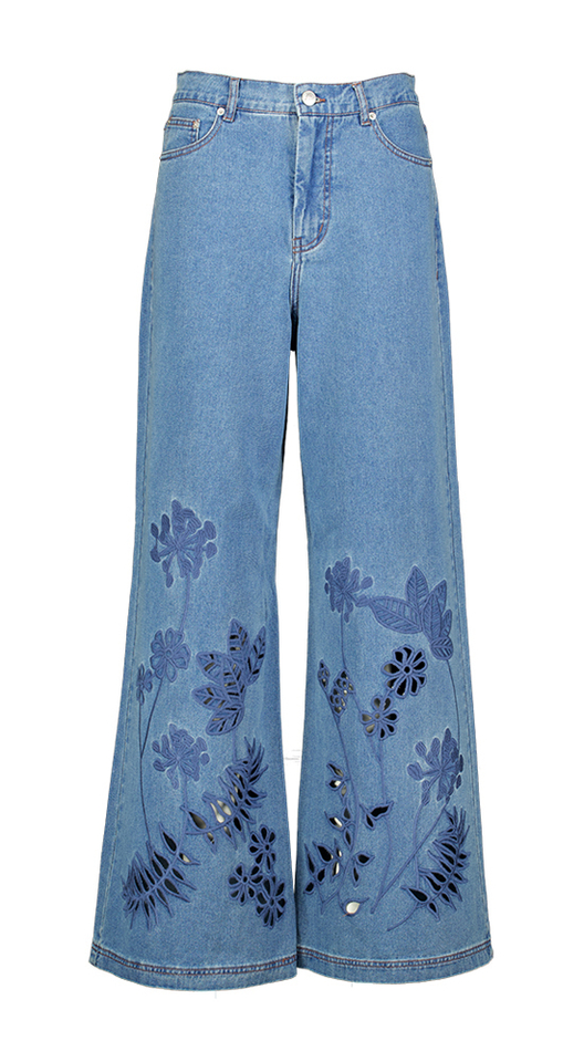 Blauwe flared jeans met broderie detail Ecube Munthe