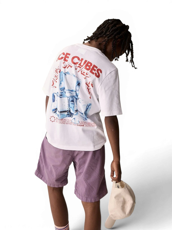 Witte t-shirt ice cubes print Kenny Bellerose