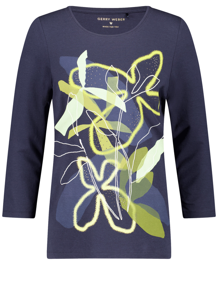 Blauwe t-shirt met groene print Gerry Weber